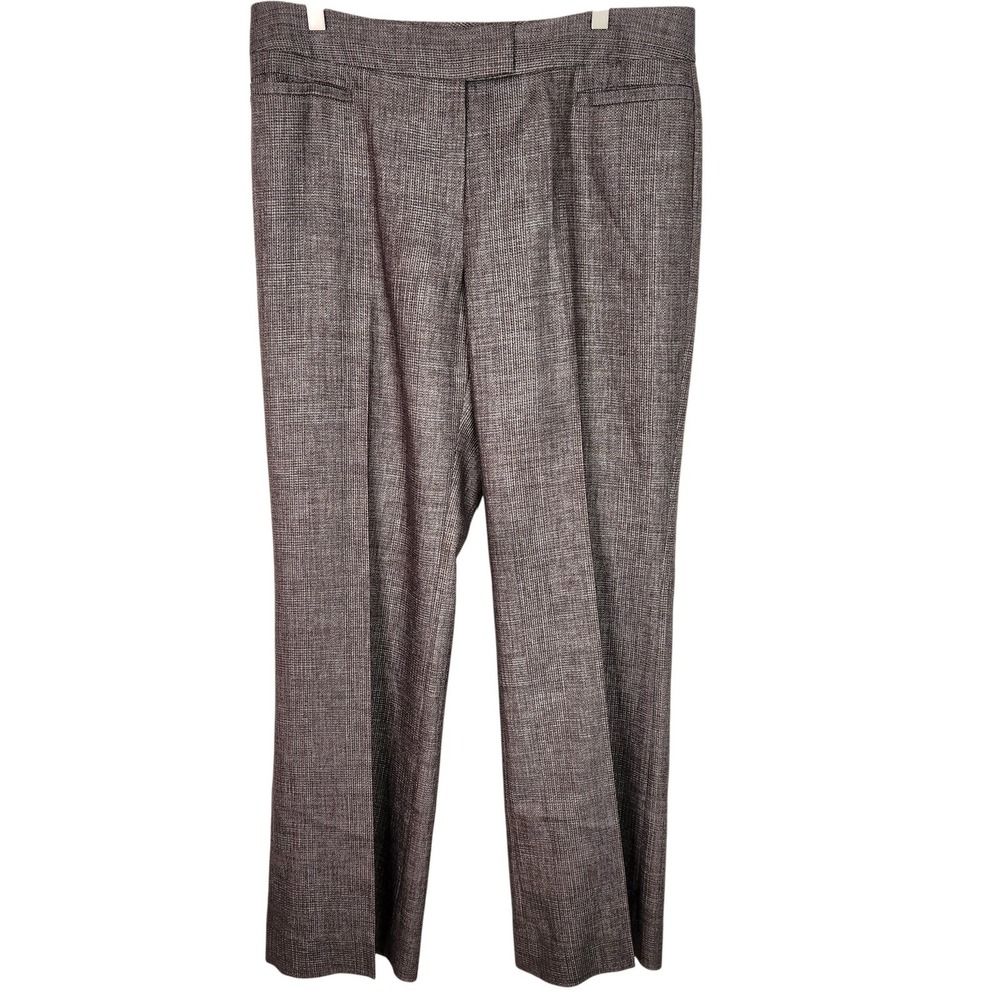 LAFAYETTE 148 New York Pants Womens 12 Brown Plaid Wool Tweed Straight Leg